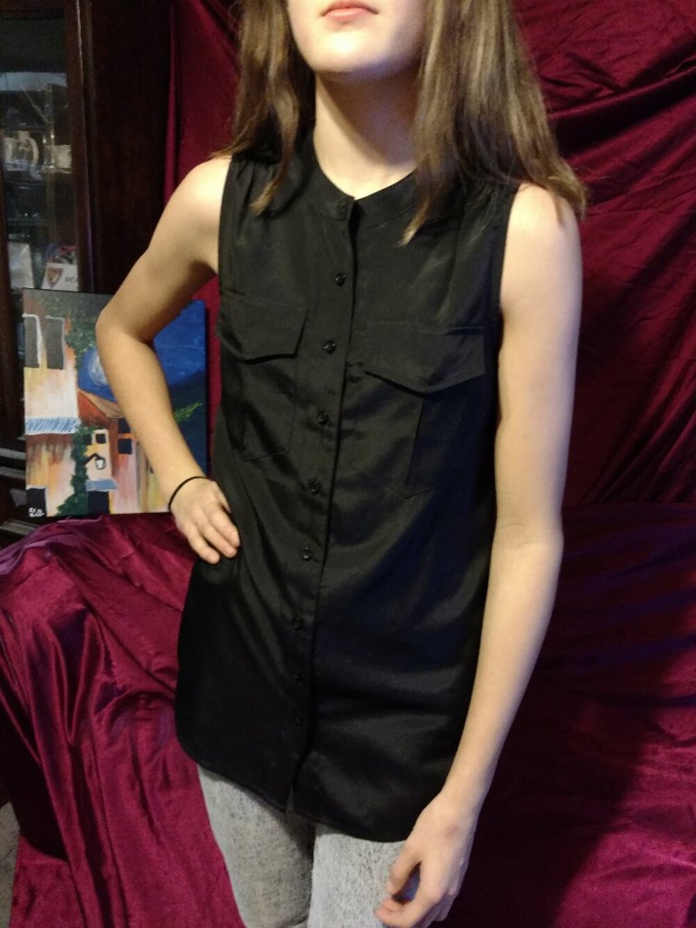 J Crew Factory Black Sleeveless Button Down 00